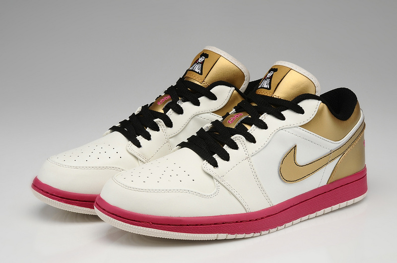 Air Jordan 1 Men Shoes White/Black/Gold Online